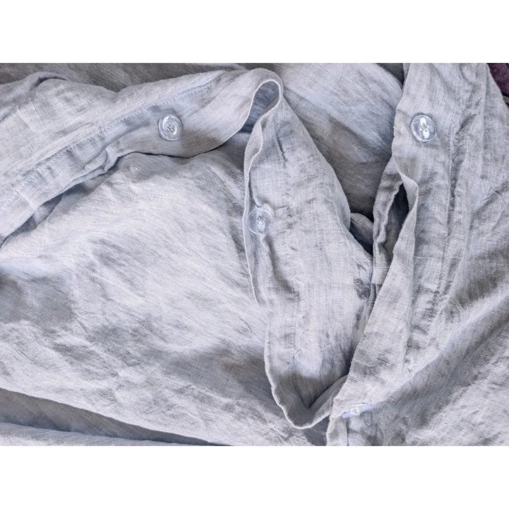 West Elm Flax Linen Duvet Cover Set Chambray Melange King Cal King Blue Gray